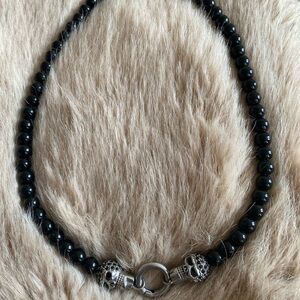Custom Made Onxy Beeded with Silver & Black Rhinestone Choker Necklace